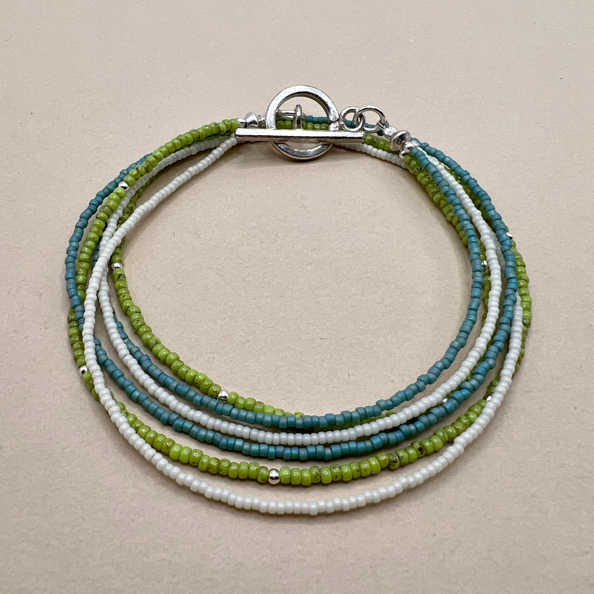 Blue Green Cream 3 Strand Seed Bead Necklace – Bead Goes On