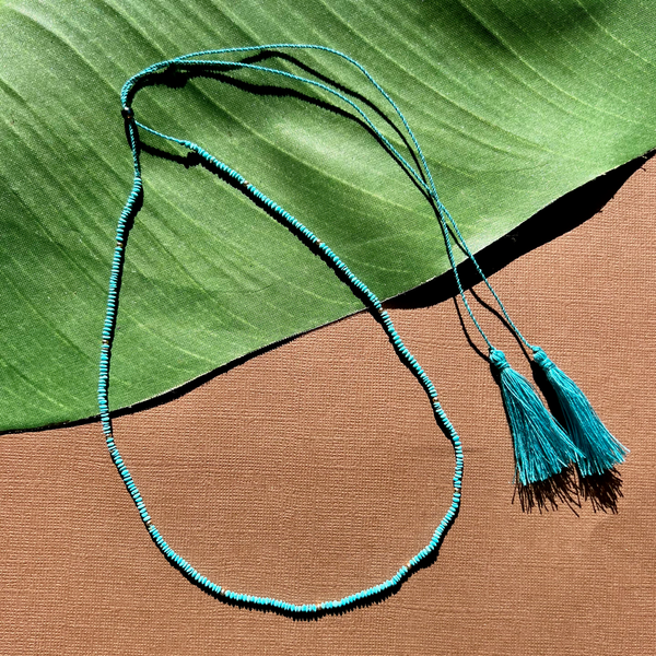 Blue Turquoise Saucer Tassel Necklace