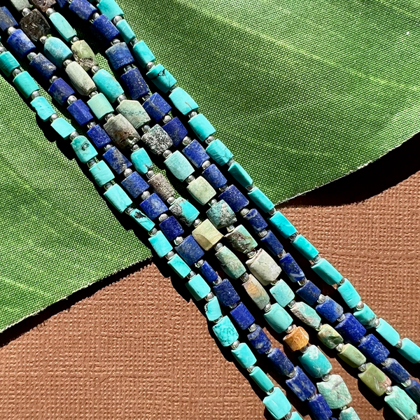 Natural Matrix Turquoise Organic Chiclet Tassel Necklace