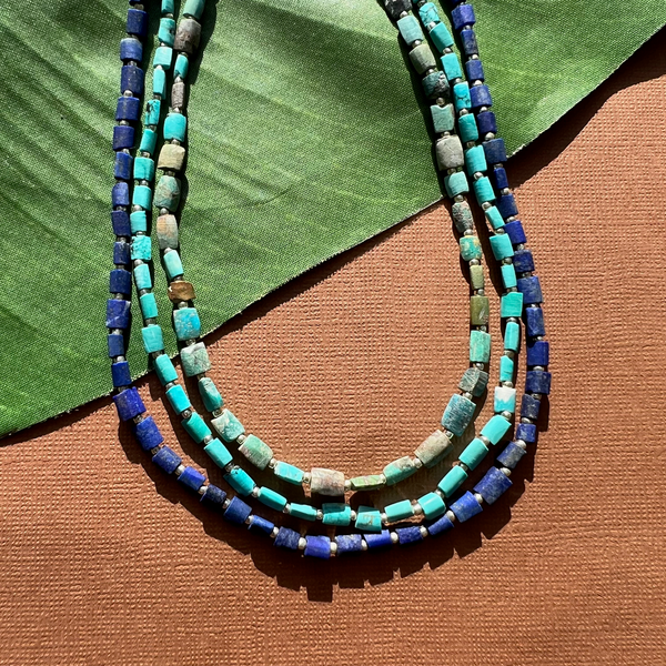 Turquoise Organic Chiclet Tassel Necklace