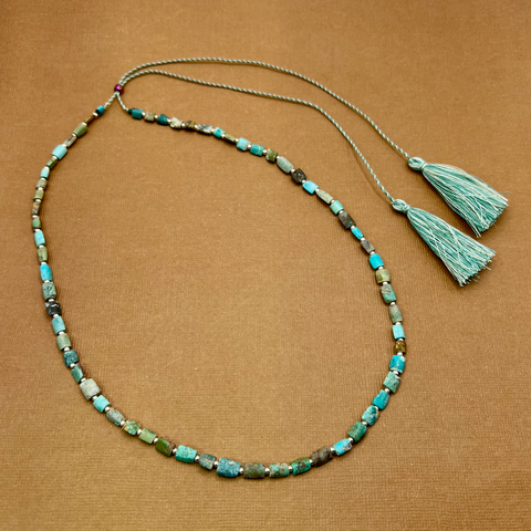 Natural Matrix Turquoise Organic Chiclet Tassel Necklace
