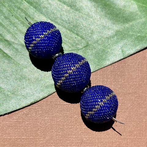 Cobalt Beaded Beads  - 3 Pieces