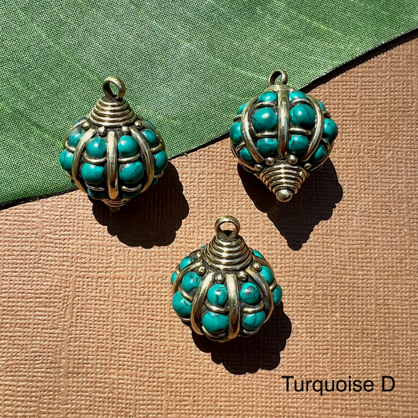 Tibetan Brass & Stone Pendants - 1 Piece