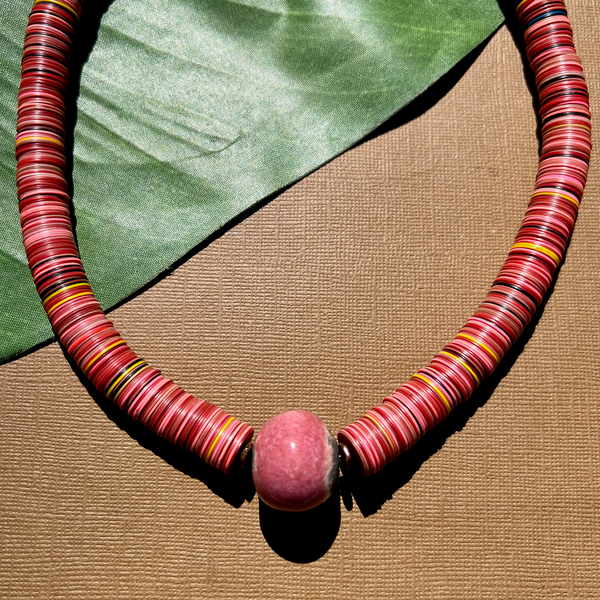 Pink & Red Vinyl Bead Necklace