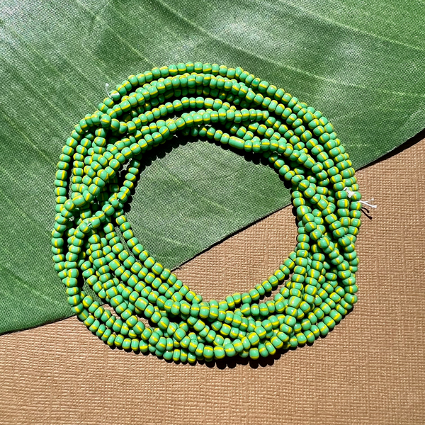 Czech green with yellow stripe size 6 seed bead