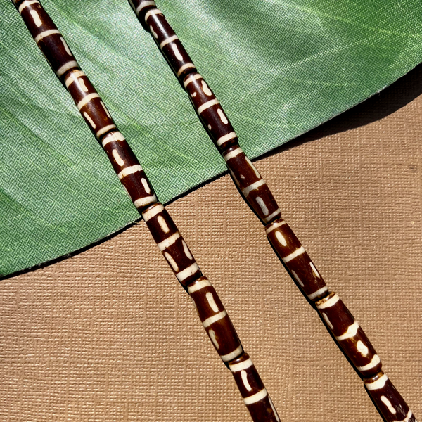 Brown Polished Striped Bone Beads - 12 Pieces