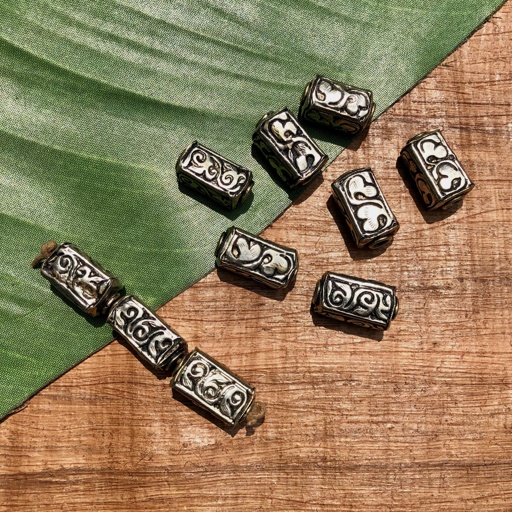 Carved Rectangle Metal Beads - 5 Piece