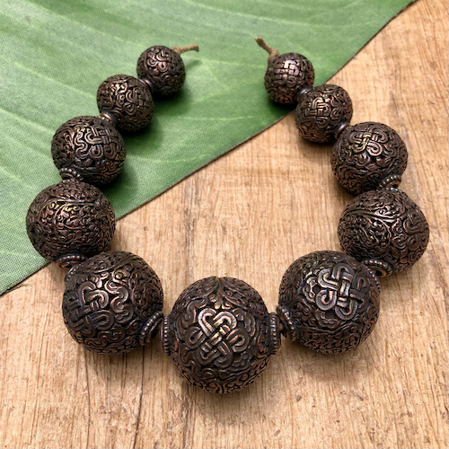 Copper Hand Carved Nepalese Beads