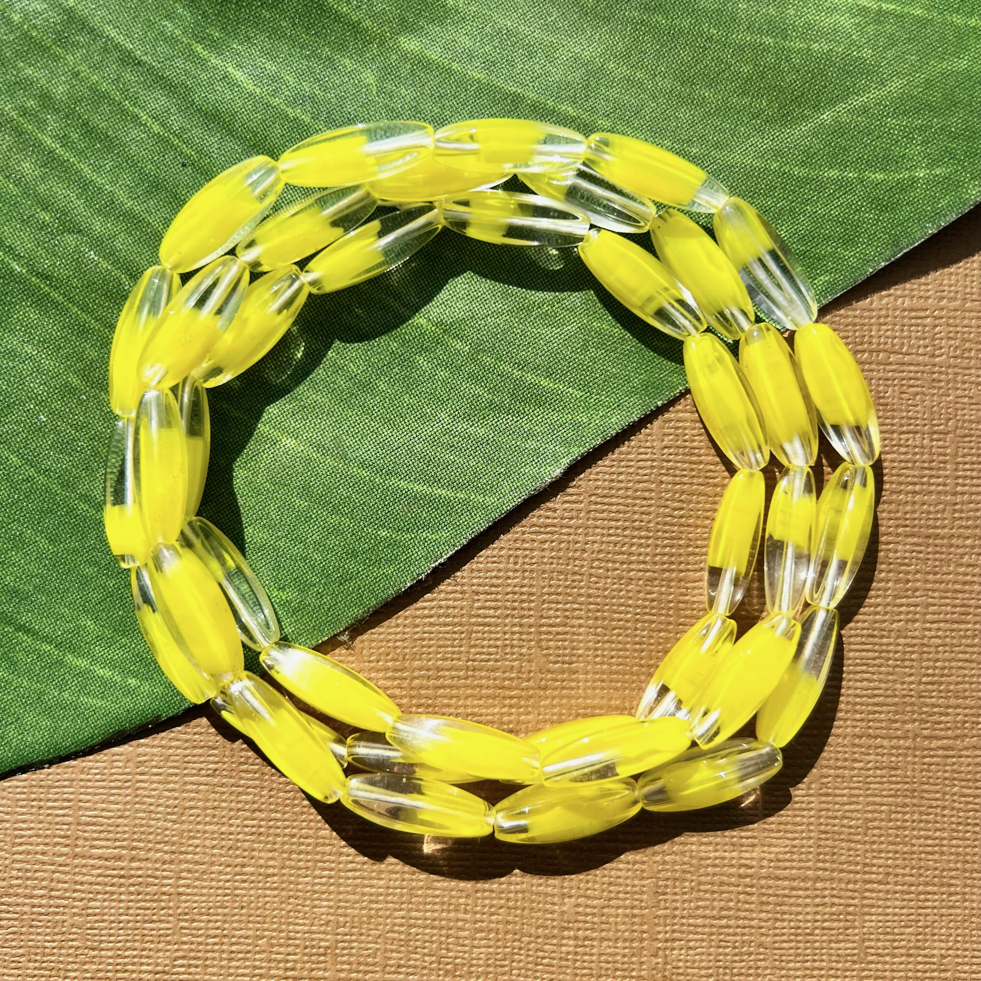 Yellow & Clear Tapered 4 Sided Tube Beads - 40 Pieces