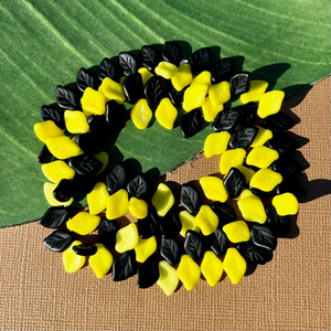 Vintage Black & Yellow Glass Leaves - 100 Pieces