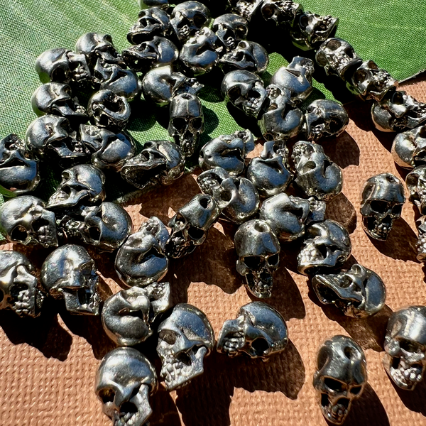 White Brass 12mm Metal Skull Beads - 5 Pieces