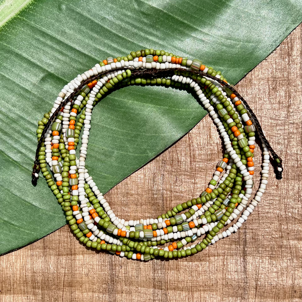 Green Indonesian Glass Triple Long Necklaces