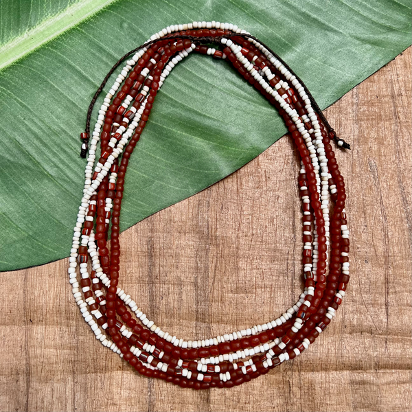 Orange Indonesian Glass Triple Long Necklaces