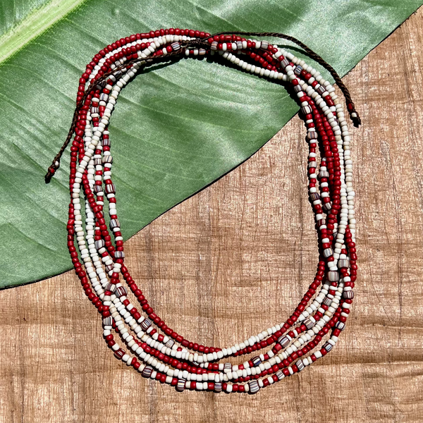 Red Indonesian Glass Triple Long Necklaces