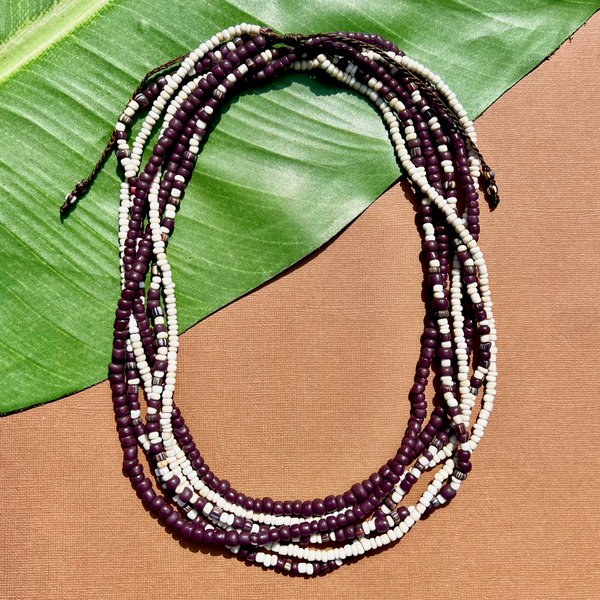 Purple Indonesian Glass Triple Long Necklaces