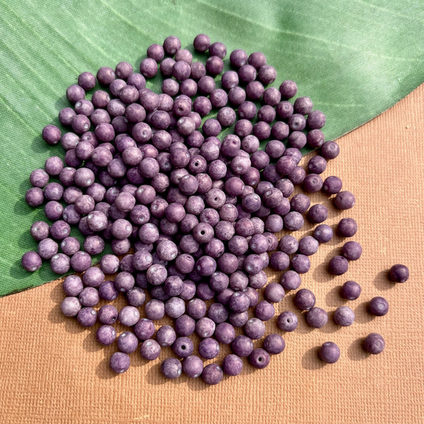 Picasso Matte Purple 6mm Round Beads - 100 Pieces