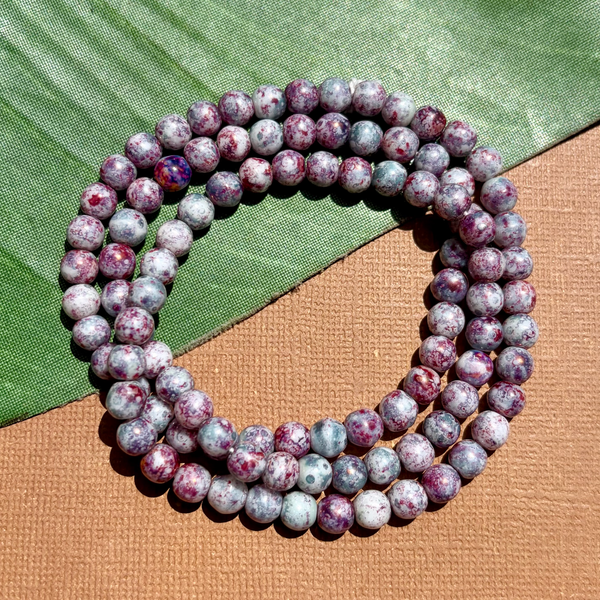 Picasso Red Gray White Mix 6mm Round Beads - 100 Pieces