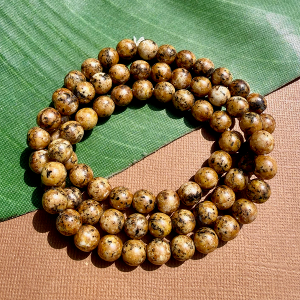Picasso Yellow Brown 8mm Round Beads - 75 Pieces