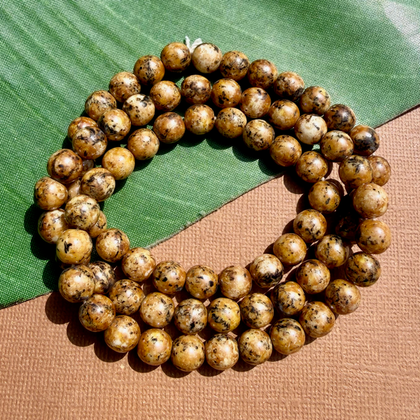 Picasso Yellow Brown 8mm Round Beads - 75 Pieces