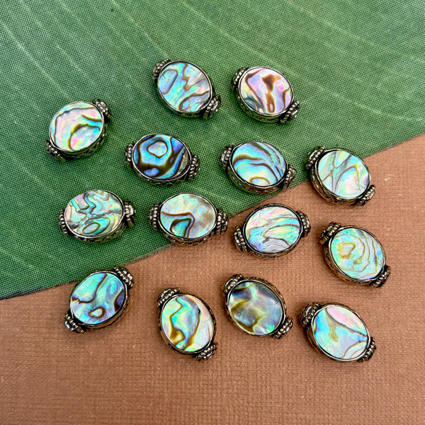Abalone & White Metal Oval Beads