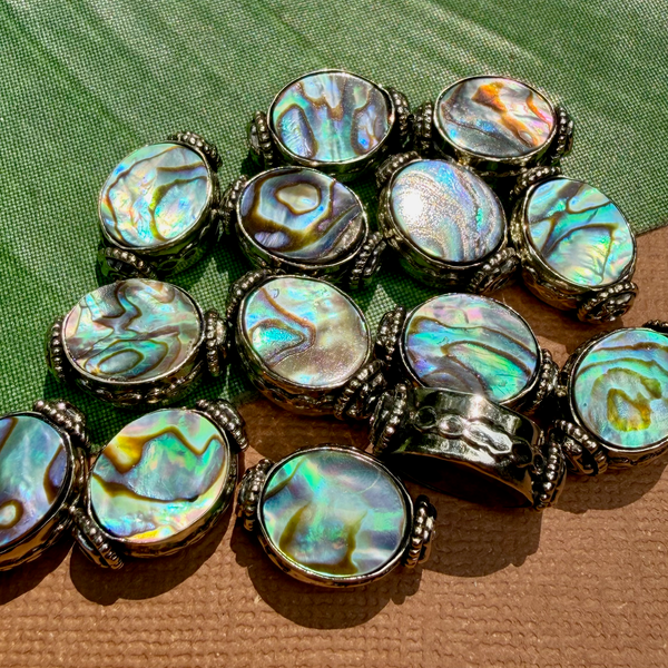 Abalone & White Metal Oval Beads