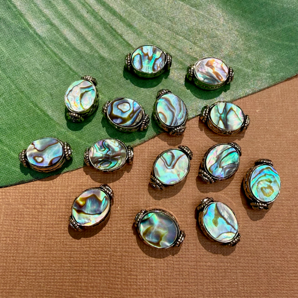 Abalone & White Metal Oval Beads