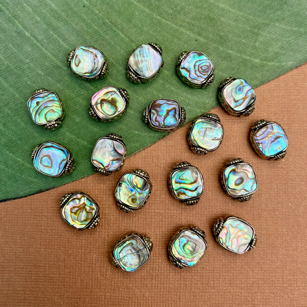 Abalone & White Metal Square Beads