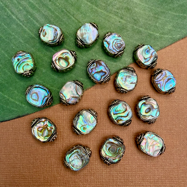 Abalone & White Metal Square Beads