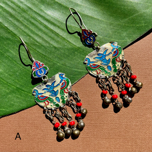 Afghani Earring - Pair of Birds with Goddess