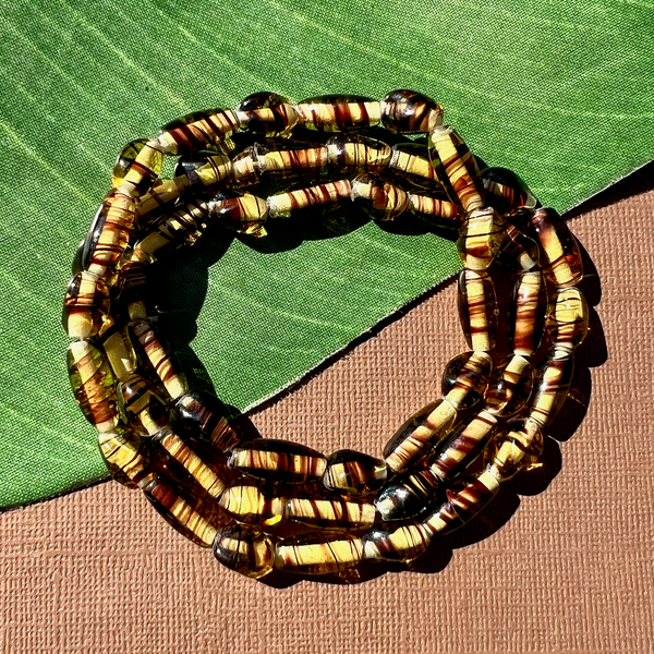 Amber Beads with Brown Stripes - 50 Pieces