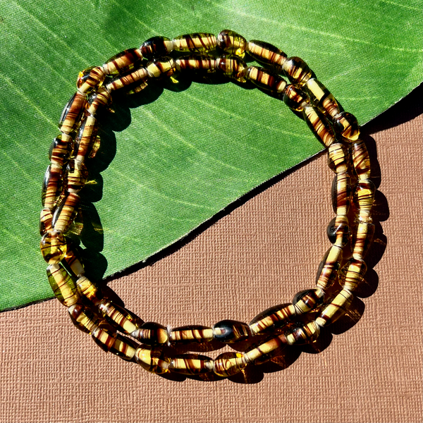 Amber Beads with Brown Stripes - 50 Pieces