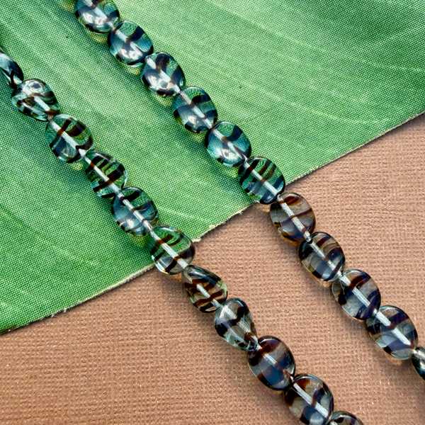 Teal Twisted Ovals with Brown Stripes - 50 Pieces