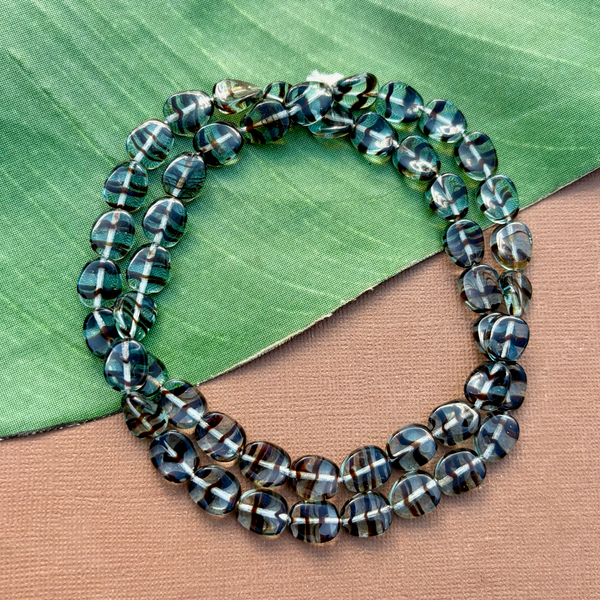 Teal Twisted Ovals with Brown Stripes - 50 Pieces