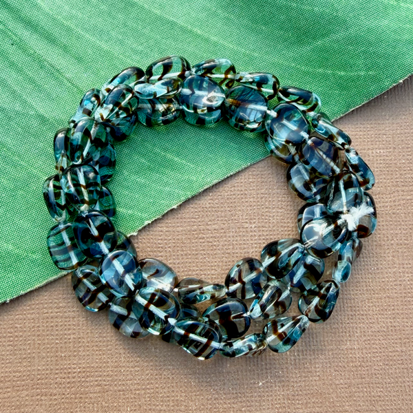 Teal Twisted Ovals with Brown Stripes - 50 Pieces