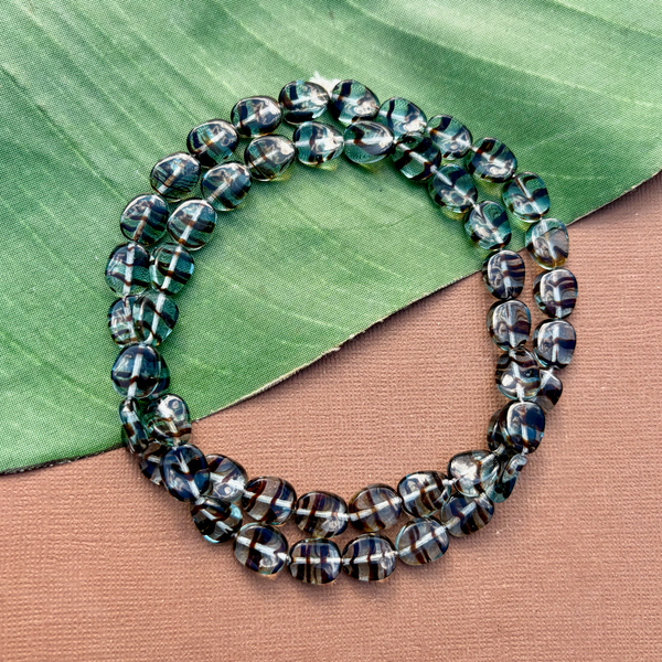 Teal Twisted Ovals with Brown Stripes - 50 Pieces