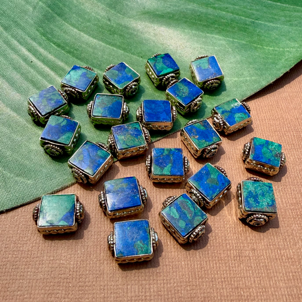 Azurite & White Metal Beads