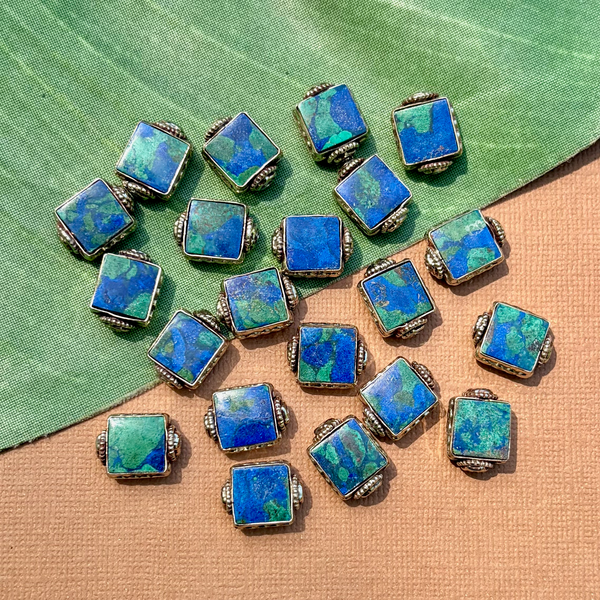 Azurite & White Metal Beads