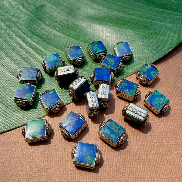 Azurite & White Metal Beads