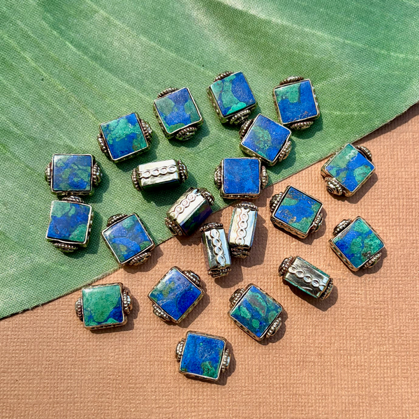 Azurite & White Metal Beads