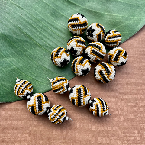 Cream, Black, Mustard (Size 11) Beaded Beads