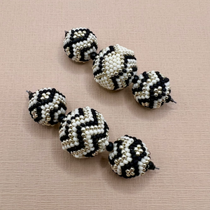 Cream, Black, Silver Beaded Beads - 3pc Strands
