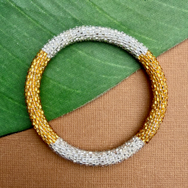 White & Gold - Biscuits - Beaded Bangles #4