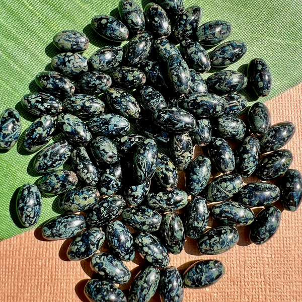 Black with Green Tone Speckled Oval Beads - 50 Pieces