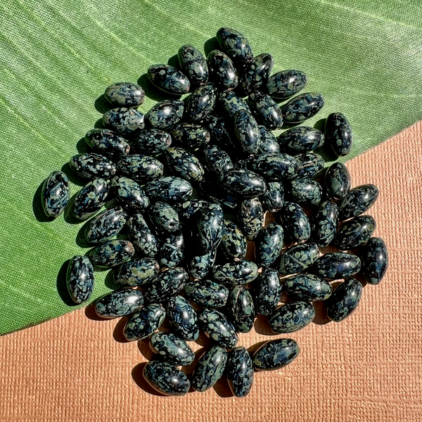 Black with Green Tone Speckled Oval Beads - 50 Pieces