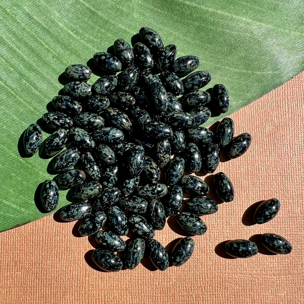 Black with Green Tone Speckled Oval Beads - 50 Pieces