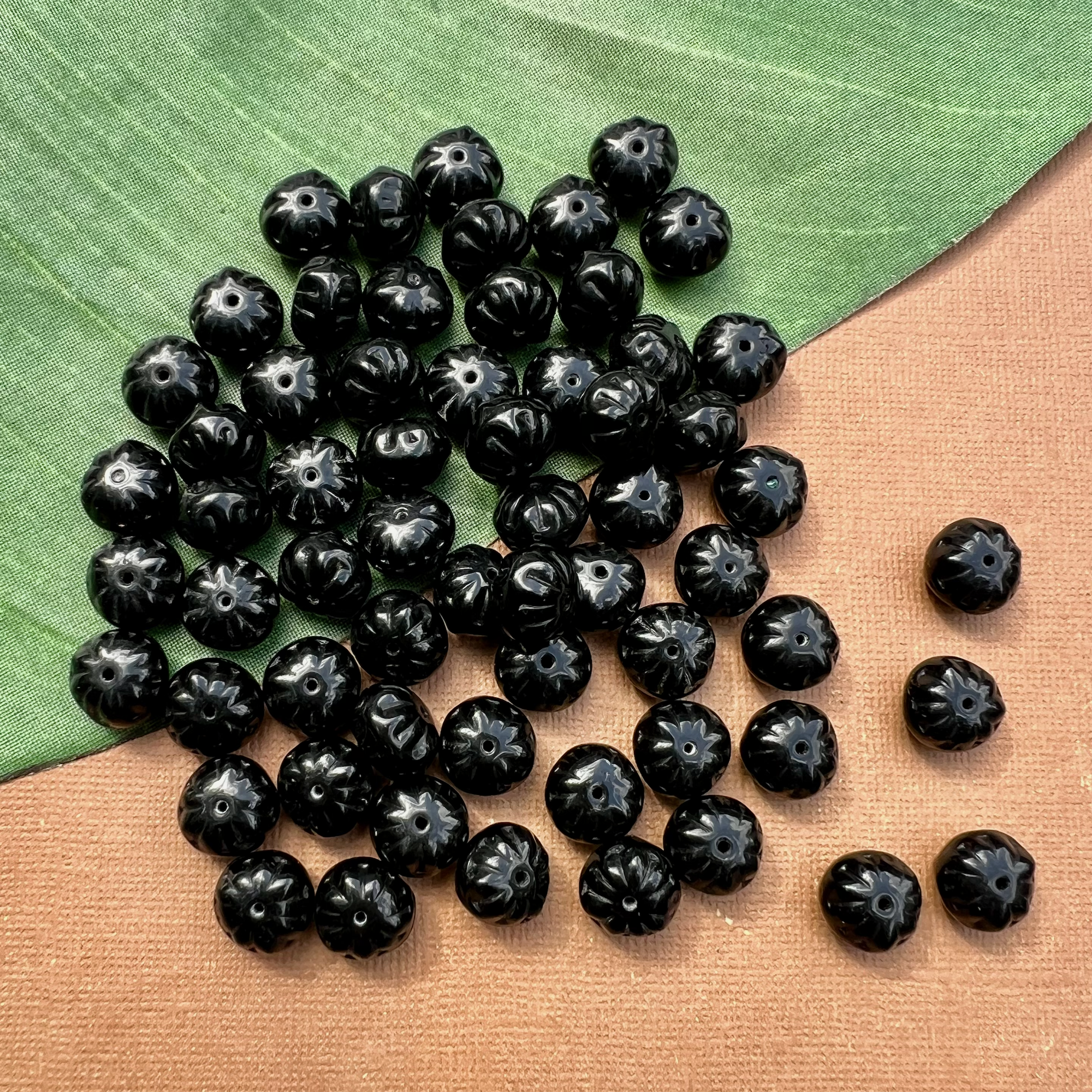 Black Etched Saucer Beads - 50 Pieces