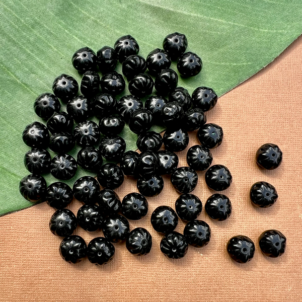 Black Etched Saucer Beads - 50 Pieces