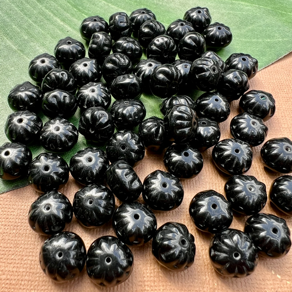 Black Etched Saucer Beads - 50 Pieces