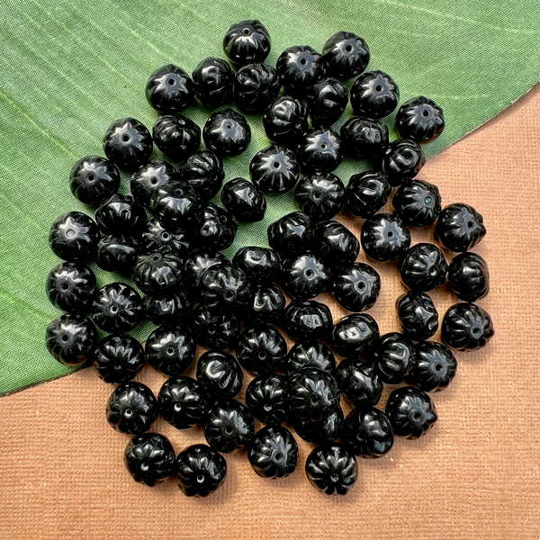 Black Etched Saucer Beads - 50 Pieces