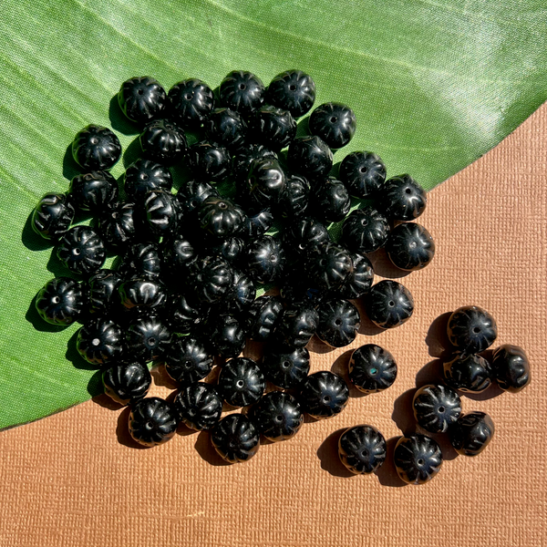Black Etched Saucer Beads - 50 Pieces